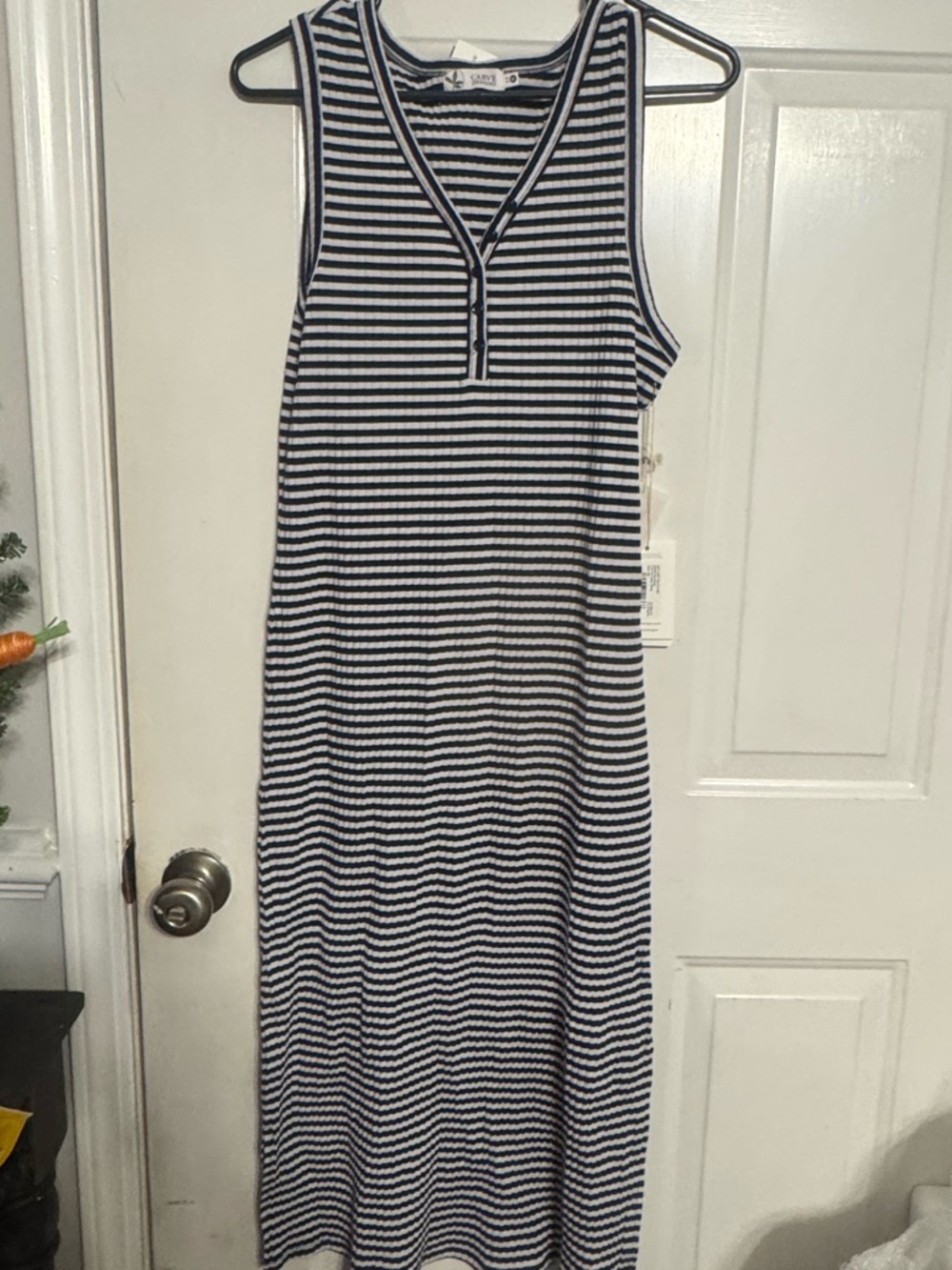 Carve Designs Navy and White Striped Sleeveless Midi Dress